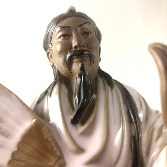 Vintage Shiwan Ceramic Scholar Figurine Handcrafted Chinese Immortal with Fan Sh - Picture 2 of 10